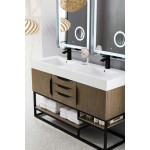 Columbia 59" Double Vanity, Latte Oak, Matte Black w/ Glossy White Composite Top