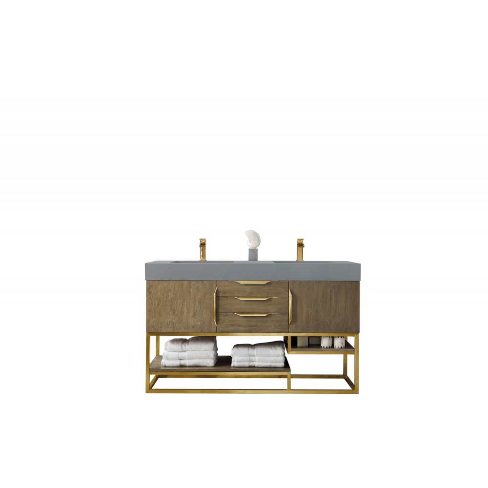 Columbia 59" Double Vanity Latte Oak Radiant Gold w/Dusk Grey Composite Top