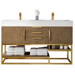 Columbia 59" Double Vanity Latte Oak Radiant Gold w/ Glossy White Composite Top