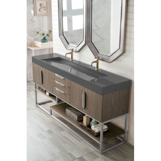 Columbia 72" Double Vanity, Ash Gray w/ Dusk Grey Glossy Composite Top