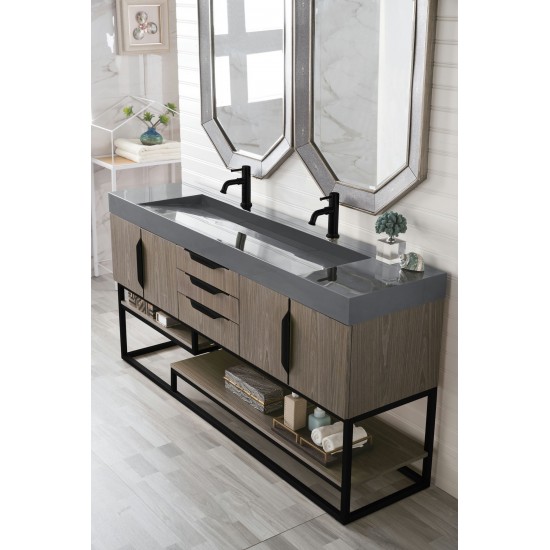 Columbia 72" Double Vanity Ash Gray Matte Black w/Dusk Grey Glossy Composite Top