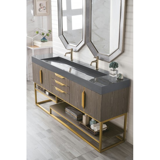 Columbia 72" Double Vanity Ash Gray Radiant Gold w/Dusk Grey Composite Top