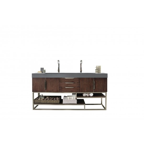 Columbia 72" Double Vanity, Coffee Oak w/ Dusk Grey Glossy Composite Top