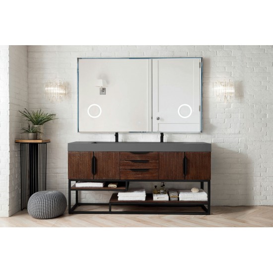 Columbia 72" Double Vanity Coffee Oak Black w/Dusk Grey Glossy Composite Top