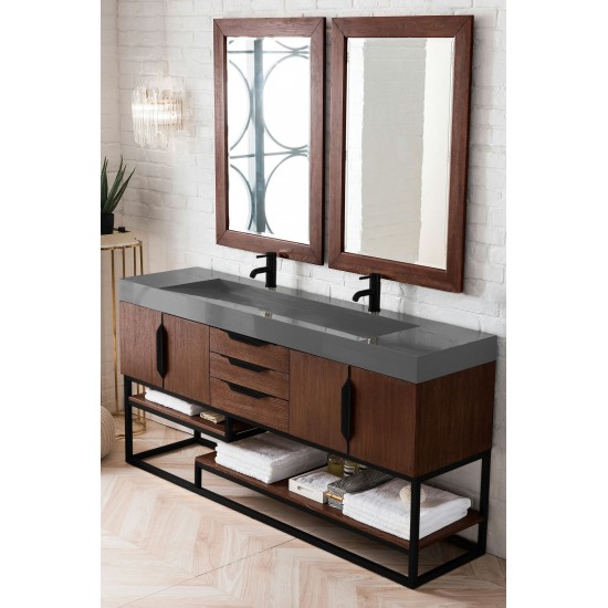 Columbia 72" Double Vanity Coffee Oak Black w/Dusk Grey Glossy Composite Top