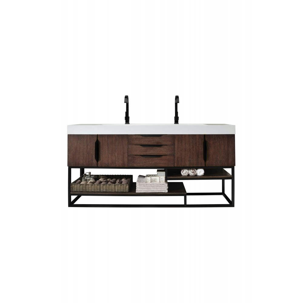 Columbia 72" Double Vanity Coffee Oak Matte Black w/ Glossy White Composite Top