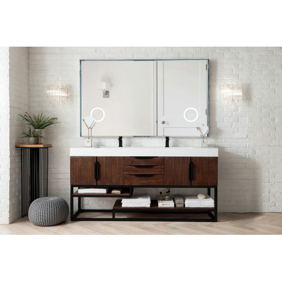 Columbia 72" Double Vanity Coffee Oak Matte Black w/ Glossy White Composite Top