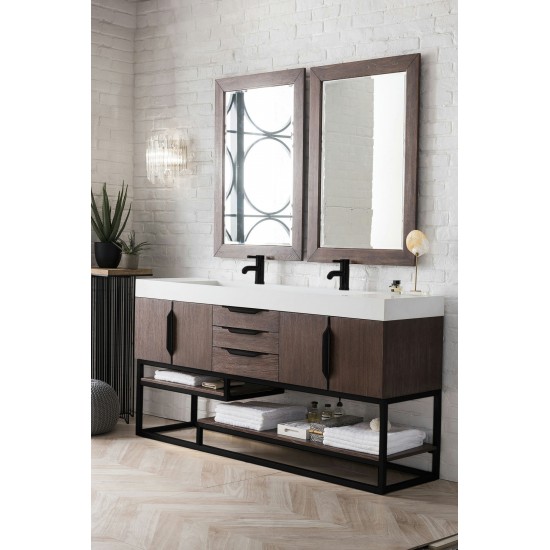 Columbia 72" Double Vanity Coffee Oak Matte Black w/ Glossy White Composite Top