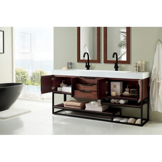 Columbia 72" Double Vanity Coffee Oak Matte Black w/ Glossy White Composite Top