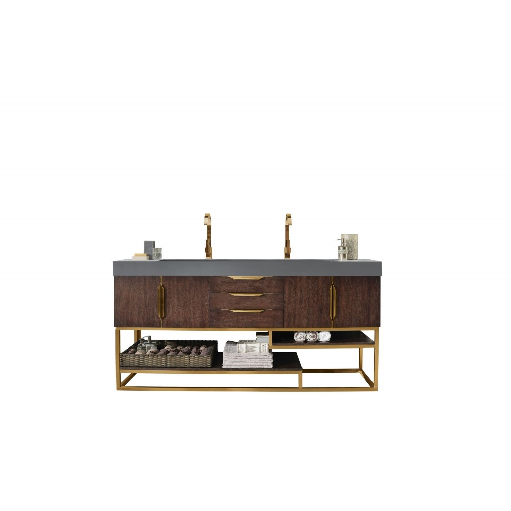 Columbia 72" Double Vanity Coffee Oak Radiant Gold w/Dusk Grey Composite Top