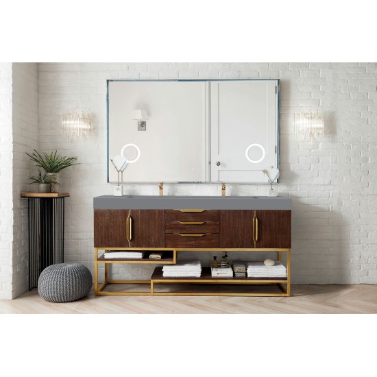 Columbia 72" Double Vanity Coffee Oak Radiant Gold w/Dusk Grey Composite Top