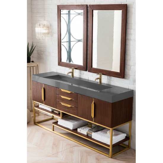 Columbia 72" Double Vanity Coffee Oak Radiant Gold w/Dusk Grey Composite Top