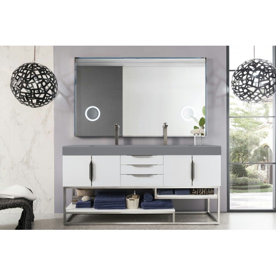 Columbia 72" Double Vanity, Glossy White w/ Dusk Grey Glossy Composite Top