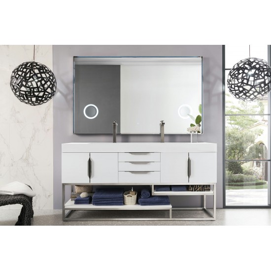 Columbia 72" Double Vanity, Glossy White w/ Glossy White Composite Top