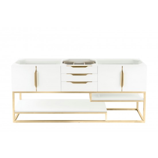 Columbia 72" Double Vanity, Glossy White, Radiant Gold