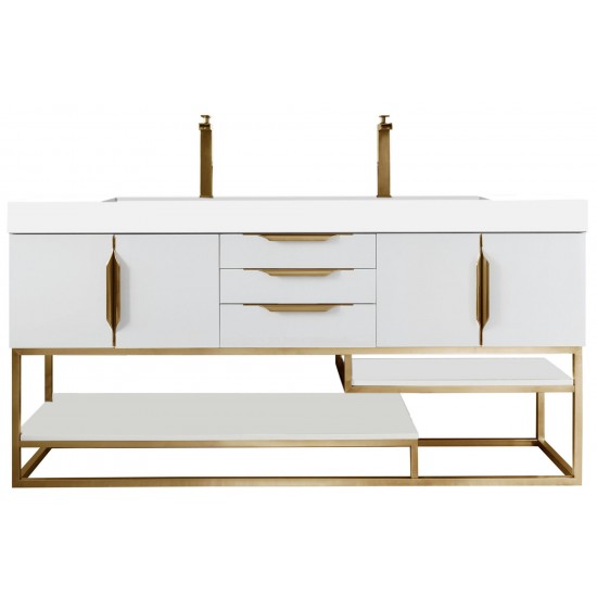 Columbia 72" Double Vanity White Radiant Gold w/ White Composite Top