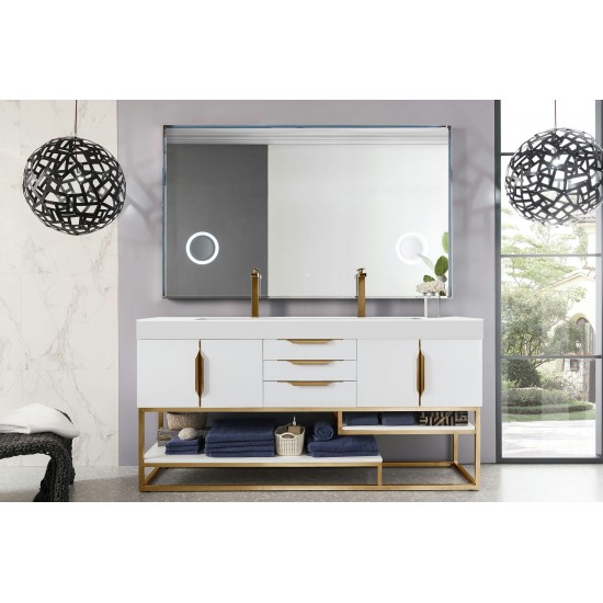 Columbia 72" Double Vanity White Radiant Gold w/ White Composite Top