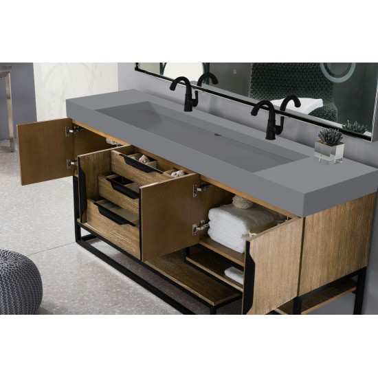 Columbia 72" Double Vanity Latte Oak Black w/Dusk Grey Glossy Composite Top