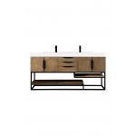 Columbia 72" Double Vanity, Latte Oak, Matte Black w/ Glossy White Composite Top