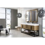 Columbia 72" Double Vanity, Latte Oak, Matte Black w/ Glossy White Composite Top