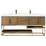 Columbia 72" Double Vanity Latte Oak Radiant Gold w/ Glossy White Composite Top