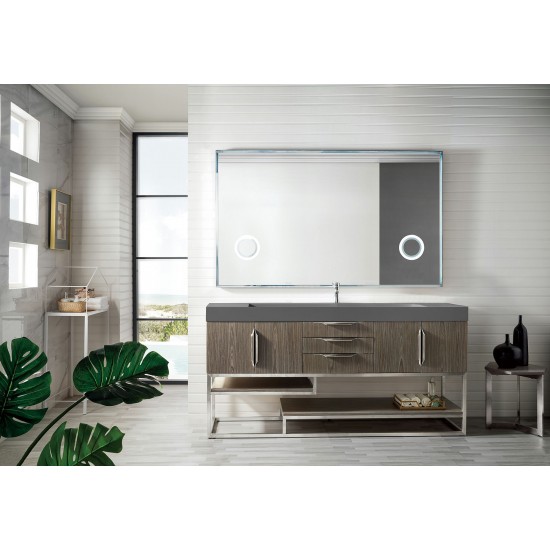 Columbia 72" Single Vanity, Ash Gray w/ Dusk Grey Glossy Composite Top