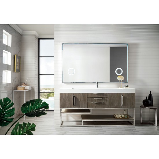 Columbia 72" Single Vanity, Ash Gray w/ Glossy White Composite Top