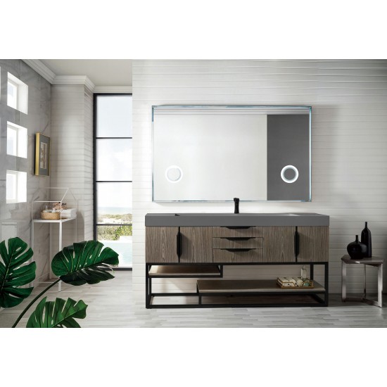 Columbia 72" Single Vanity Ash Gray Matte Black w/Dusk Grey Glossy Composite Top