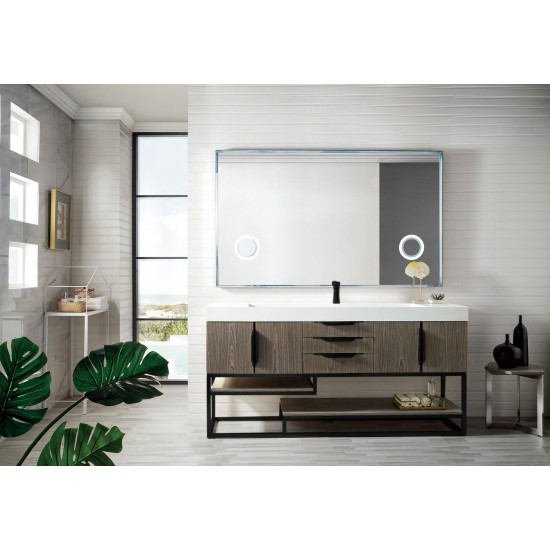 Columbia 72" Single Vanity, Ash Gray, Matte Black w/ Glossy White Composite Top