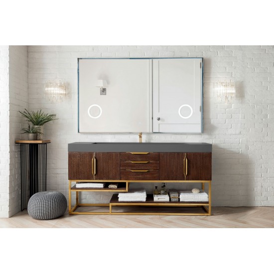 Columbia 72" Single Vanity Coffee Oak Radiant Gold w/Dusk Grey Composite Top