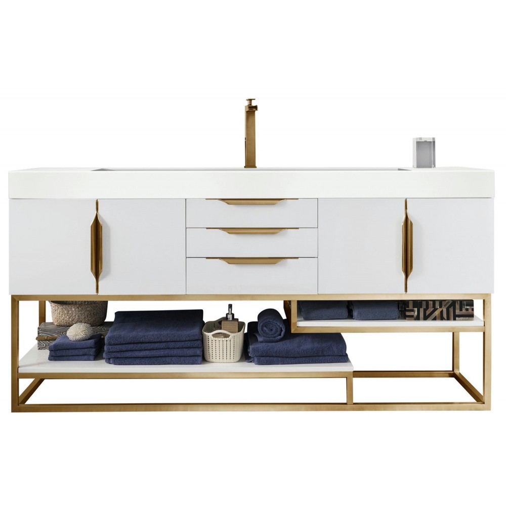 Columbia 72" Single Vanity White Radiant Gold w/ White Composite Top