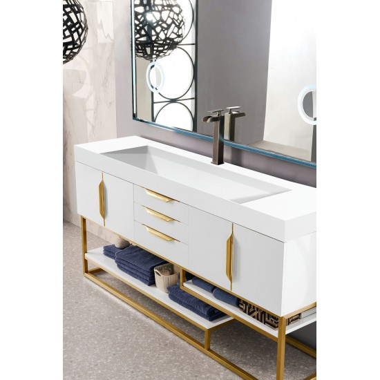 Columbia 72" Single Vanity White Radiant Gold w/ White Composite Top