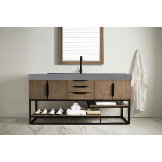 Columbia 72" Single Vanity Latte Oak Black w/Dusk Grey Glossy Composite Top