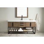 Columbia 72" Single Vanity, Latte Oak, Matte Black w/ Glossy White Composite Top