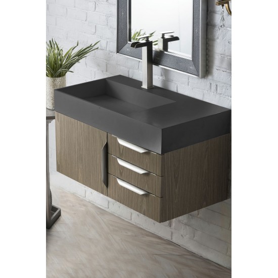 Mercer Island 36" Single Vanity, Ash Gray w/ Dusk Grey Glossy Composite Top