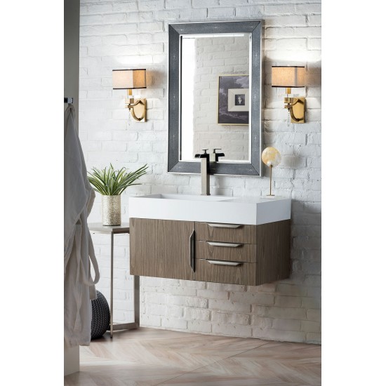 Mercer Island 36" Single Vanity, Ash Gray w/ Glossy White Composite Top