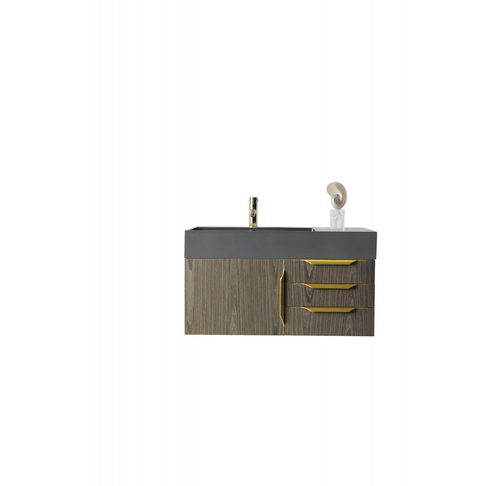 Mercer Island 36" Single Vanity Ash Gray Radiant Gold w/Dusk Grey Composite Top