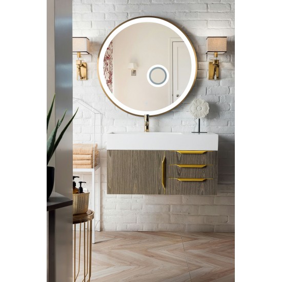 Mercer Island 36" Single Vanity Ash Gray Radiant Gold w/ White Composite Top