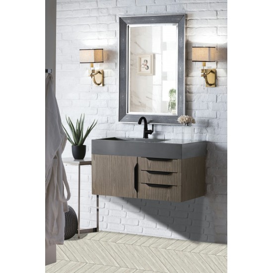 Mercer Island 36" Single Vanity Ash Gray Black w/Dusk Grey Glossy Composite Top