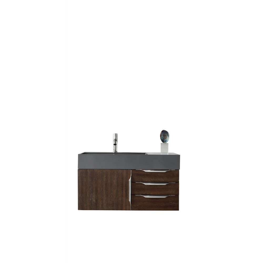 Mercer Island 36" Single Vanity, Coffee Oakw/ Dusk Grey Glossy Composite Top