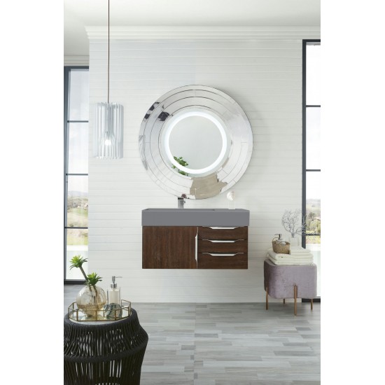 Mercer Island 36" Single Vanity, Coffee Oakw/ Dusk Grey Glossy Composite Top