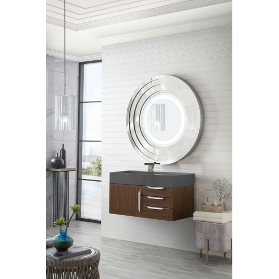 Mercer Island 36" Single Vanity, Coffee Oakw/ Dusk Grey Glossy Composite Top