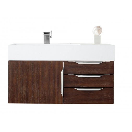 Mercer Island 36" Single Vanity, Coffee Oakw/ Glossy White Composite Top