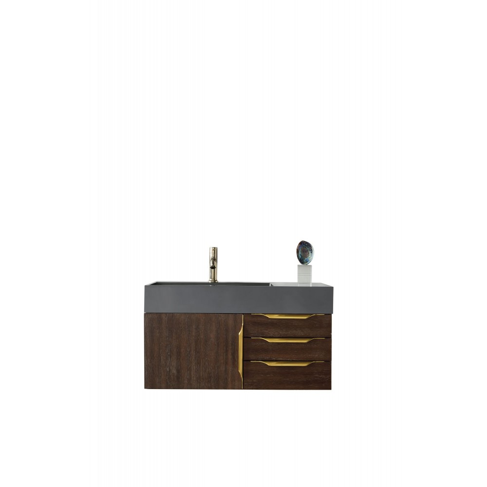 Mercer Island 36" Single Vanity Coffee Oak Radiant Gold,Dusk Grey Composite Top