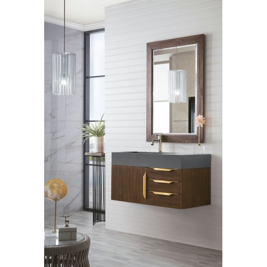 Mercer Island 36" Single Vanity Coffee Oak Radiant Gold,Dusk Grey Composite Top