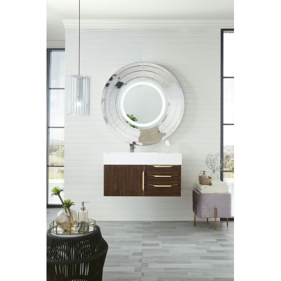 Mercer Island 36" Single Vanity Coffee Oak Radiant Gold w/ White Composite Top