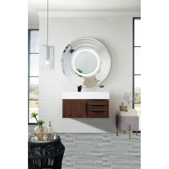 Mercer Island 36" Single Vanity Coffee Oak Black w/Glossy White Composite Top