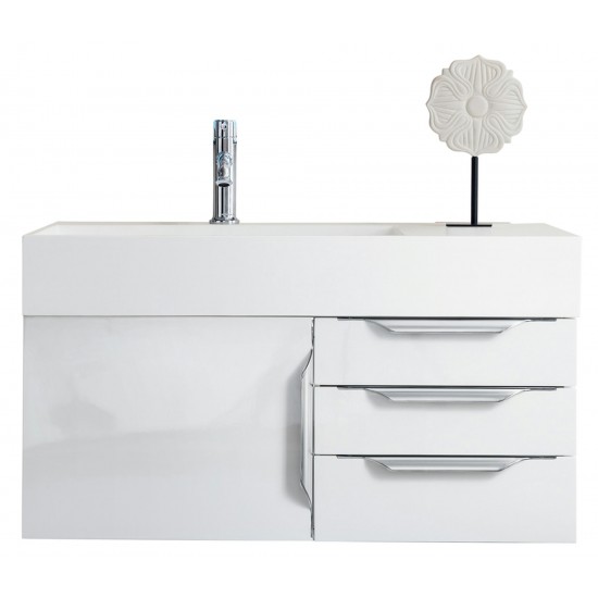 Mercer Island 36" Single Vanity, Glossy White w/ Glossy White Composite Top