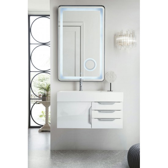 Mercer Island 36" Single Vanity, Glossy White w/ Glossy White Composite Top