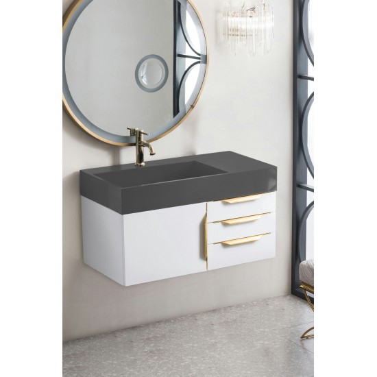 Mercer Island 36" Single Vanity White Radiant Gold w/Dusk Grey Composite Top